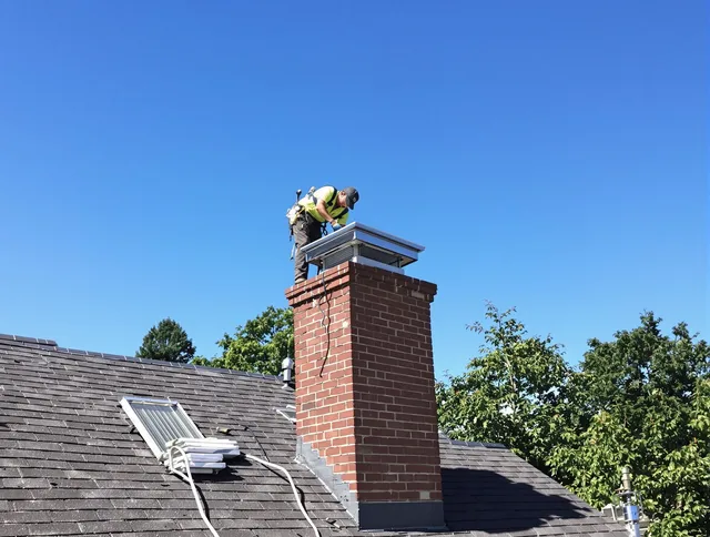 El Monte Chimney Sweep technician measuring a chimney cap in El Monte, CA