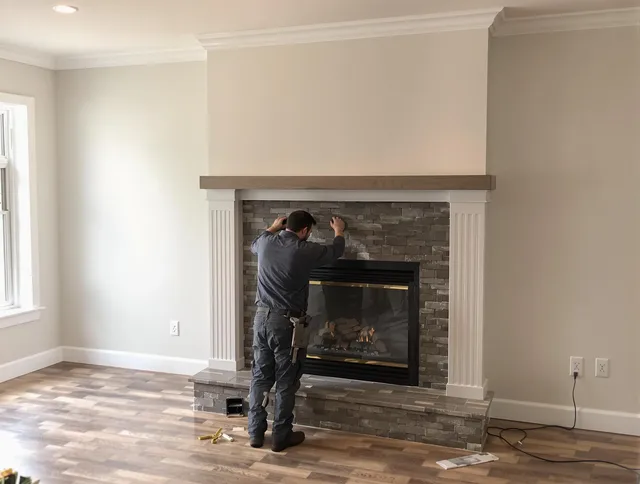 El Monte Chimney Sweep finishing a custom fireplace install in El Monte, CA